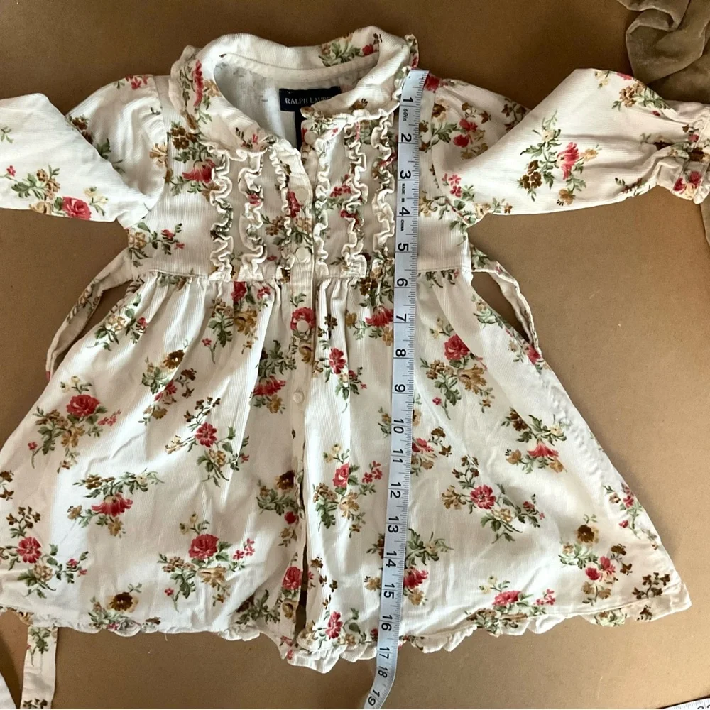 Ralph Lauren Baby Button Dress Floral Lightweight Corduroy 6-12 Months